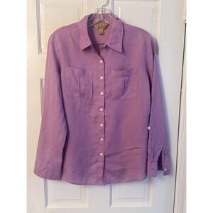 Investments Purple Linen Gold‎ Label Non Iron Button Down Roll Tab Blouse Sz 6